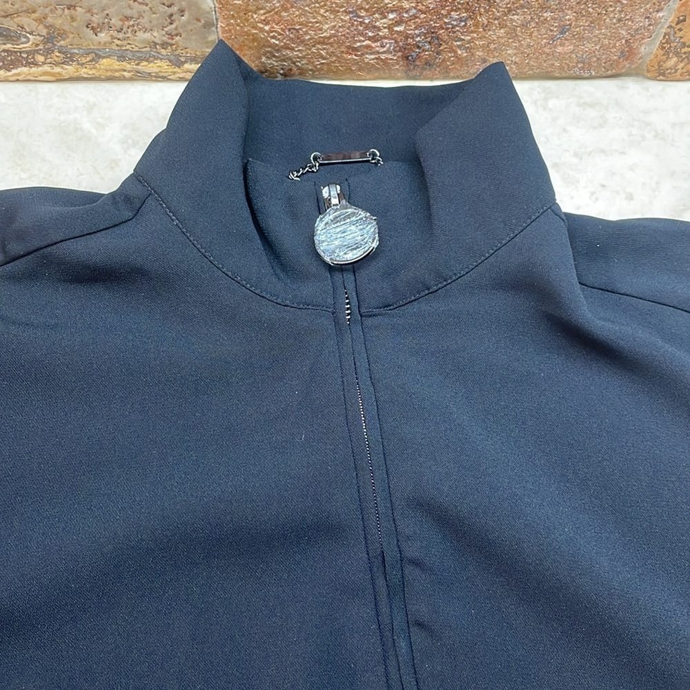 Guess Jumpsuit XS Black Zip Front Wide Leg Long Sleeve Stripe Trim Athleisure - Picture 8 of 16